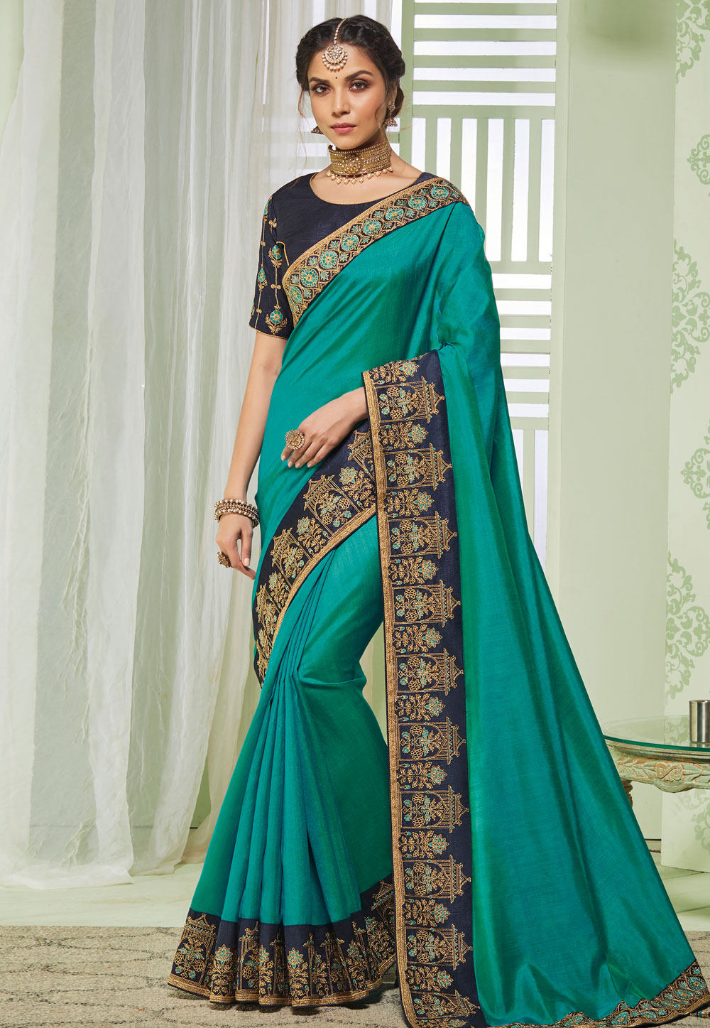 Turquoise Art Silk Party Wear Saree 207225