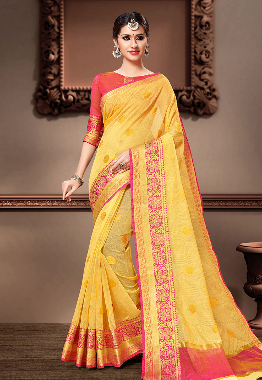 Yellow Cotton Silk Festival Wear Saree 207410