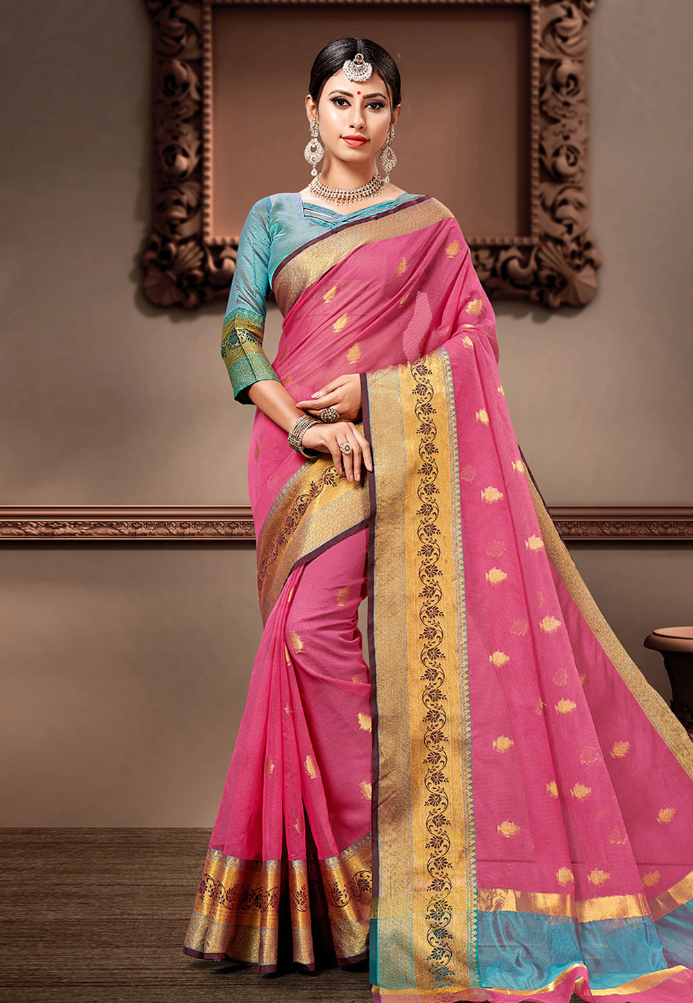 Pink Cotton Silk Festival Wear Saree 207414