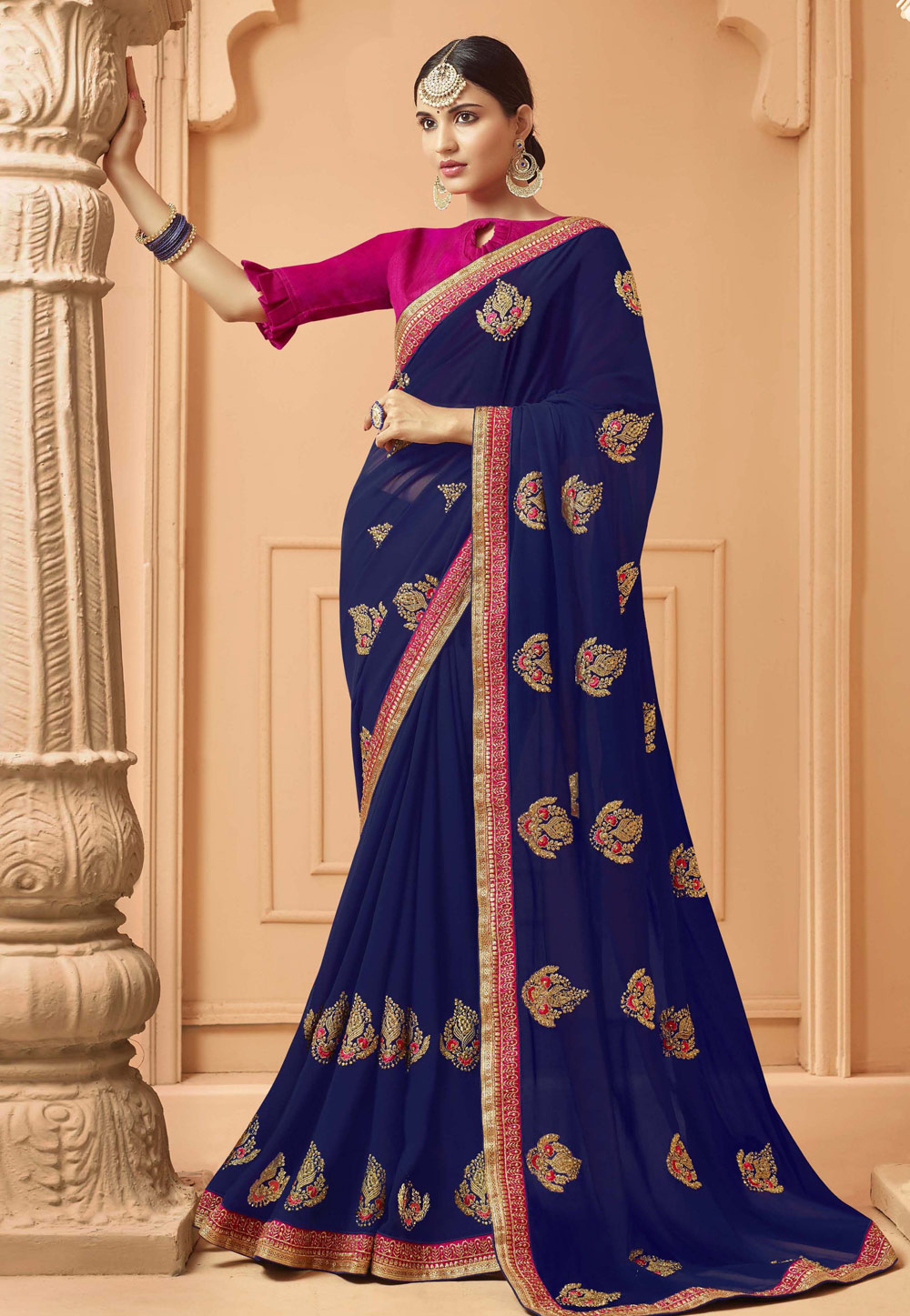 Blue Georgette Saree With Blouse 207667
