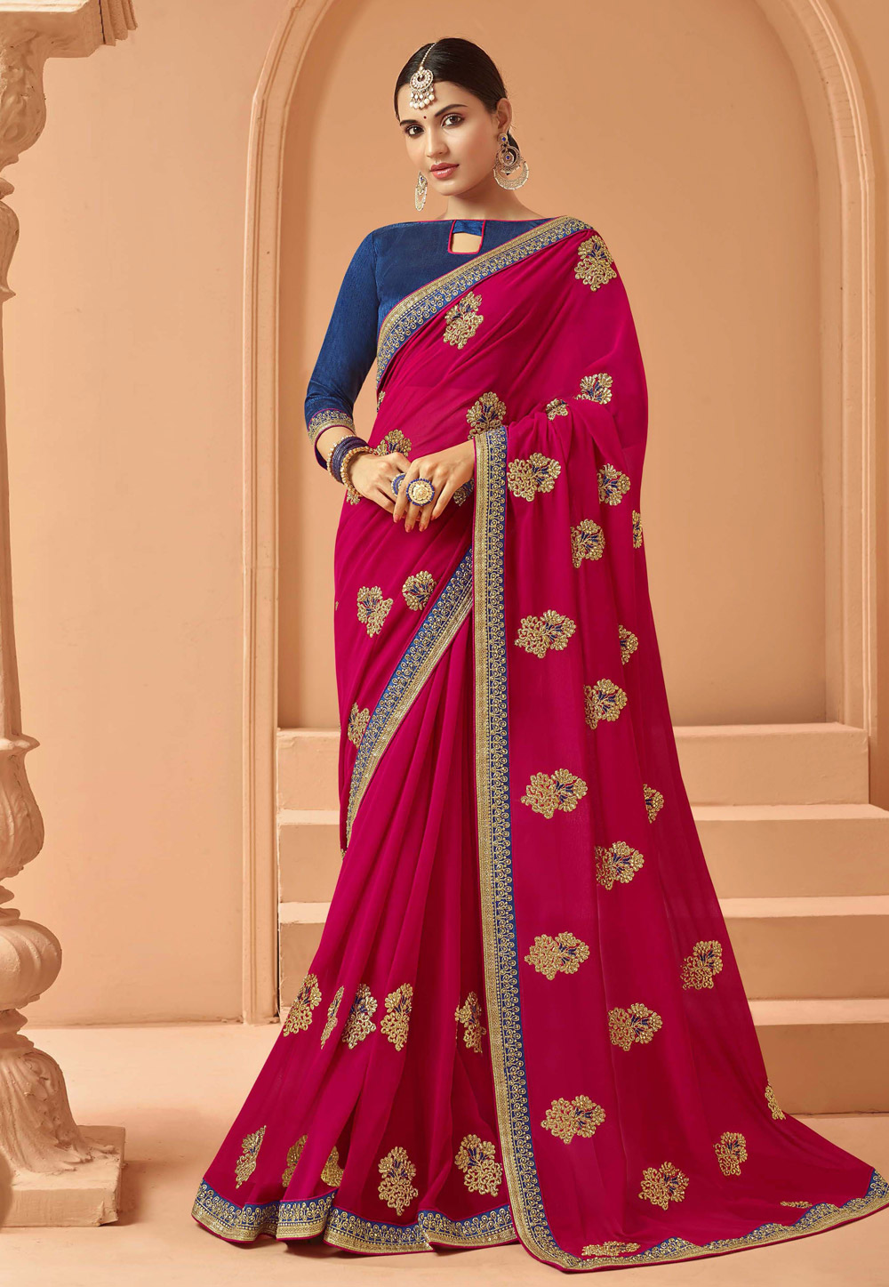 Pink Georgette Saree With Blouse 207673