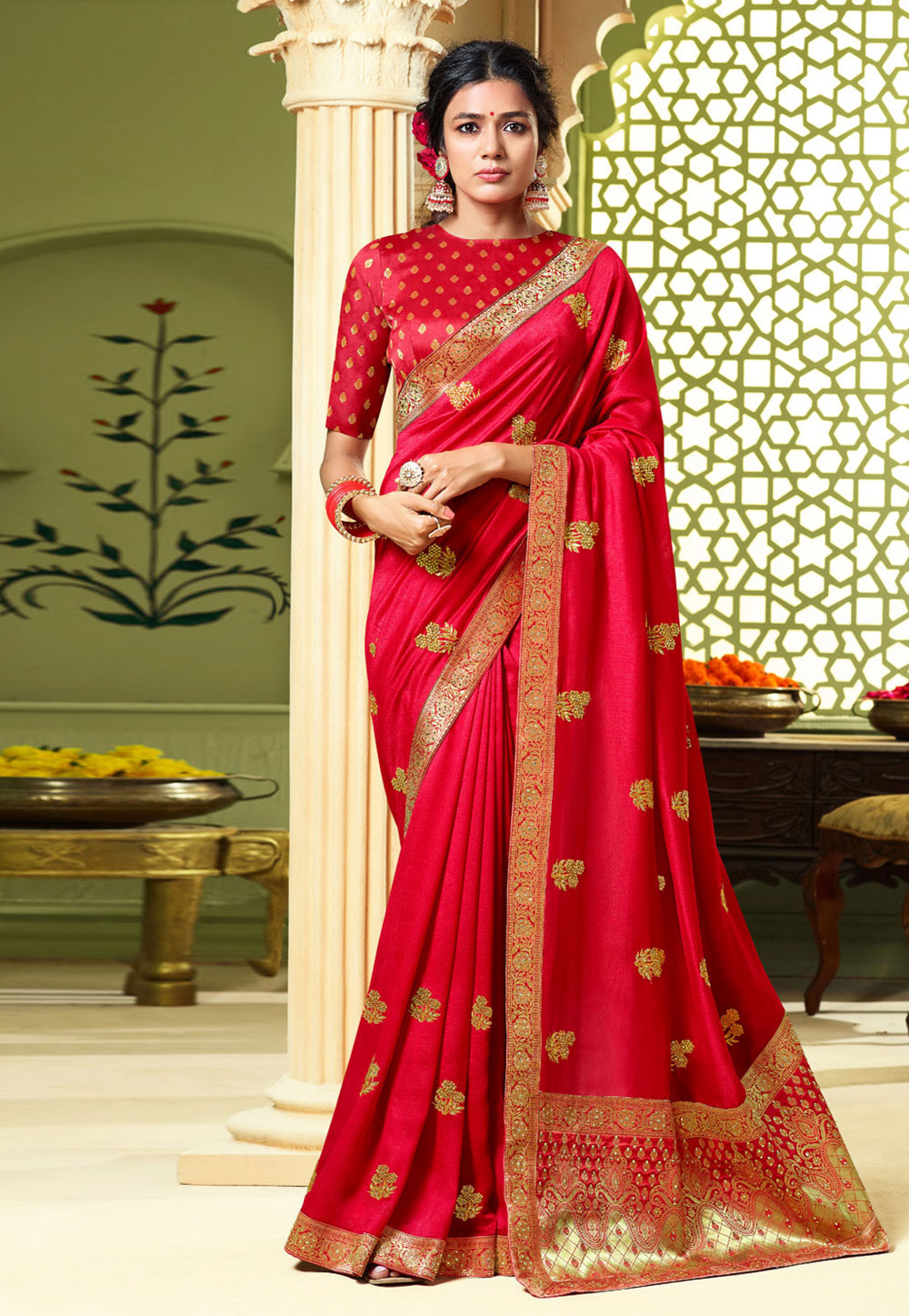 Red Art Silk Saree With Blouse 207680