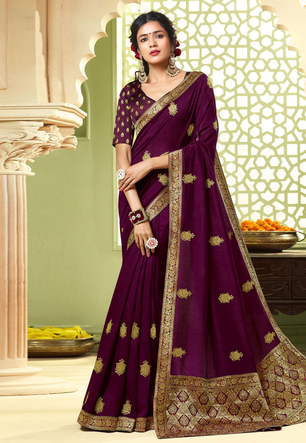 Purple Art Silk Saree With Blouse 207682