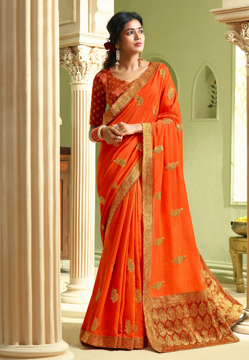 Orange Art Silk Festival Wear Saree 207687