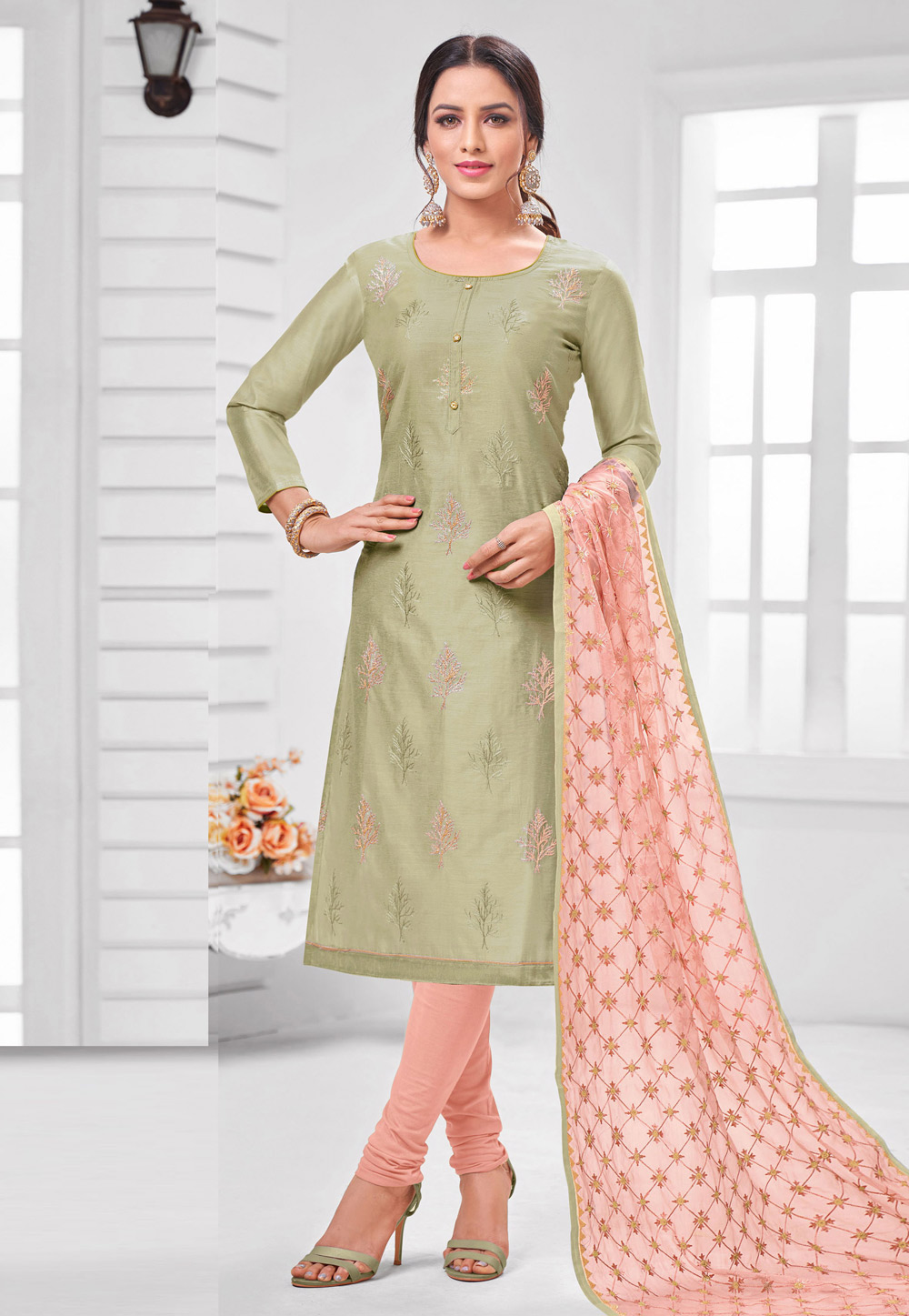 Light Green Silk Churidar Salwar Suit 210698