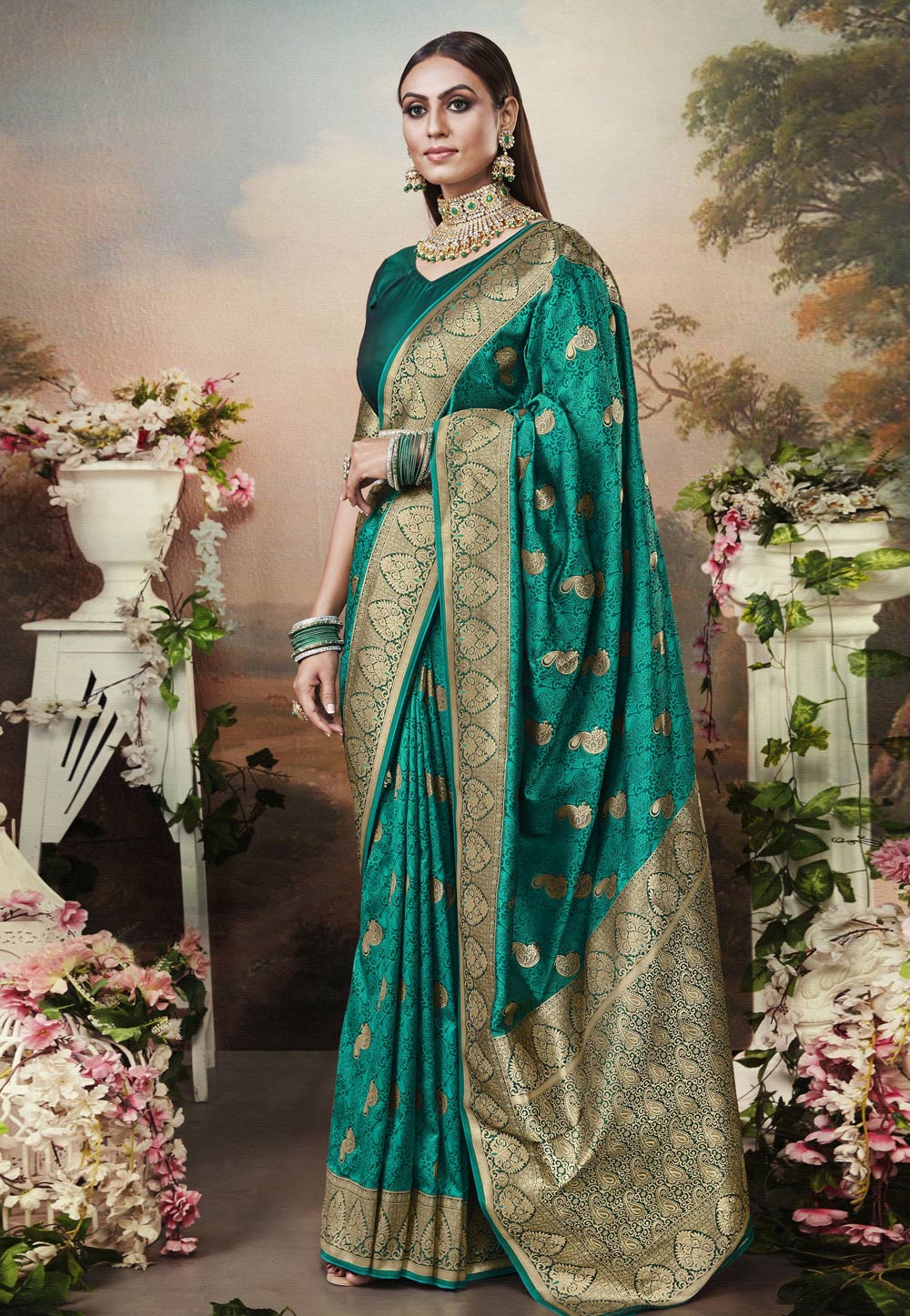 Green Banarasi Silk Festival Wear Saree 210677