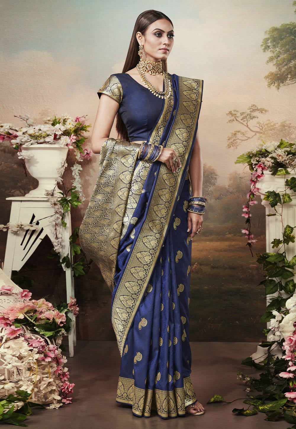 Blue Banarasi Silk Saree With Blouse 210678