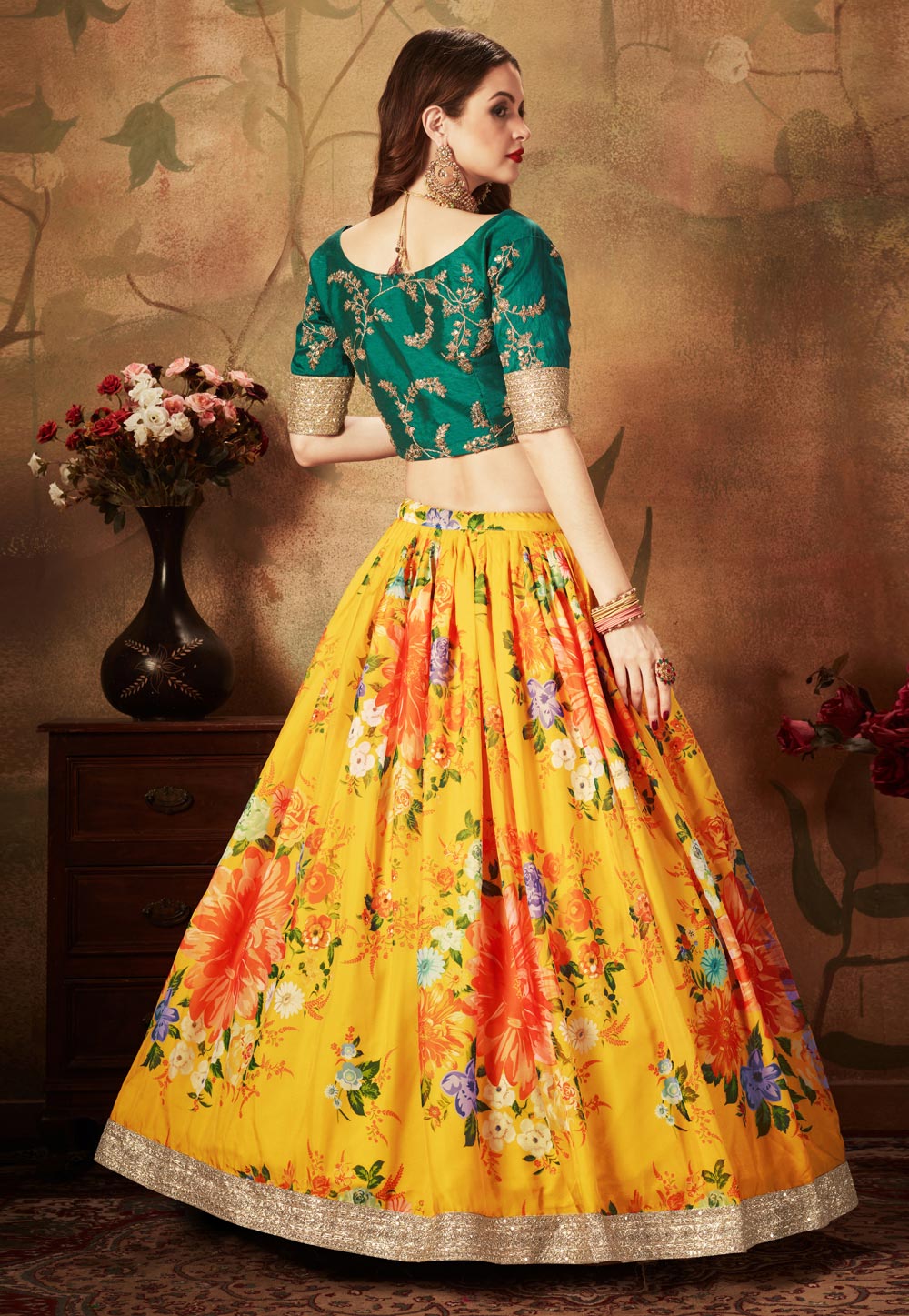 Green Yellow Lehenga | Yellow lehenga, Party wear lehenga, Indian designer  wear