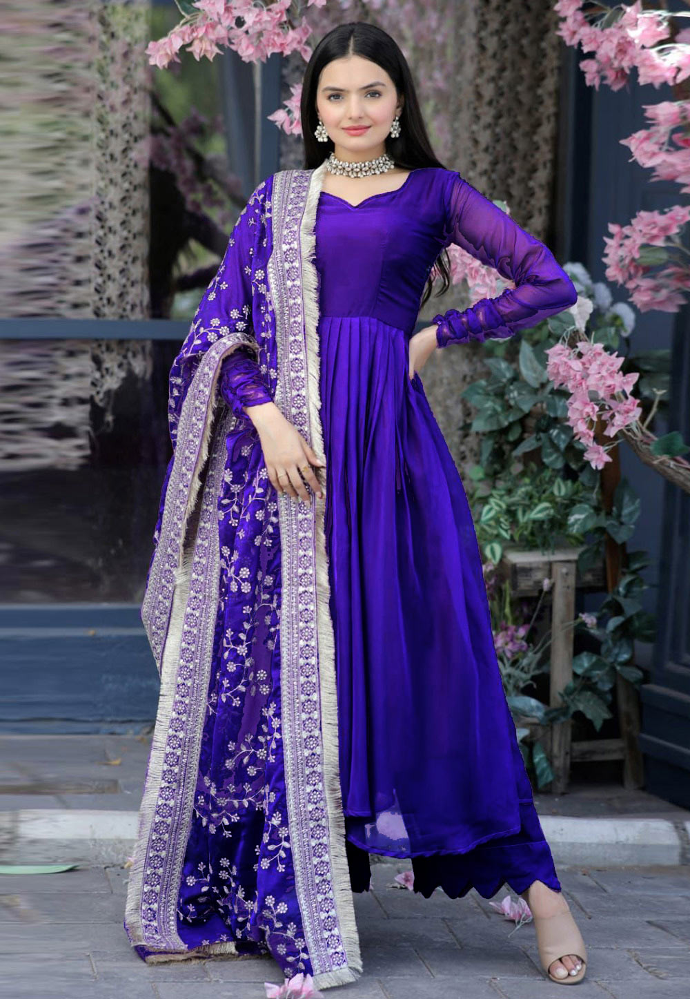 Violet Silk Readymade Palazzo Suit 267727