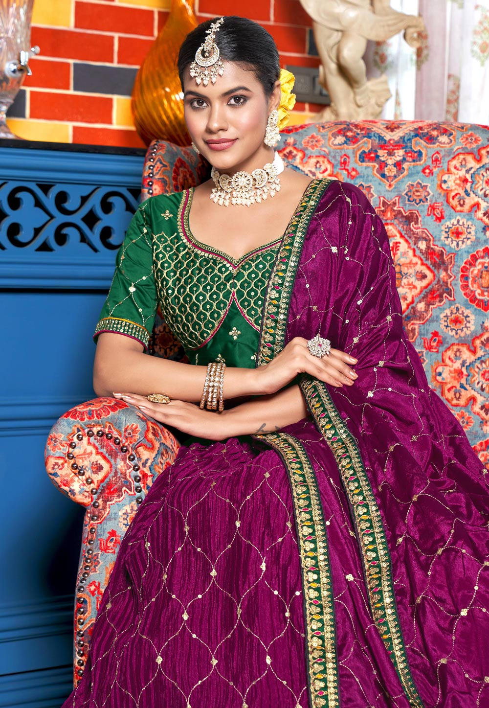 Rich Green And Purple Lehenga Set – Zari Banaras