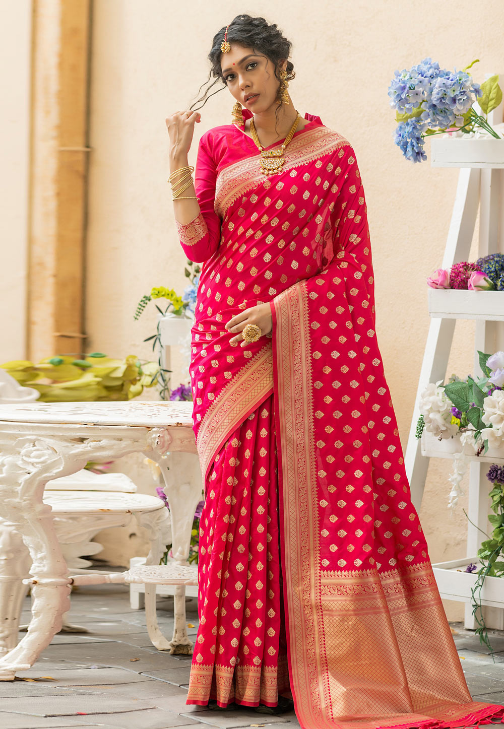 Pink Banarasi Silk Saree 268319