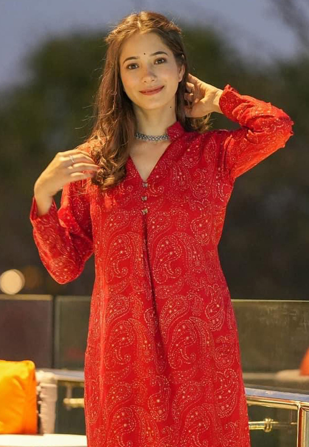 Buy Red Printed Muslin Lilan With Digital Blossom Jacket Palazzo