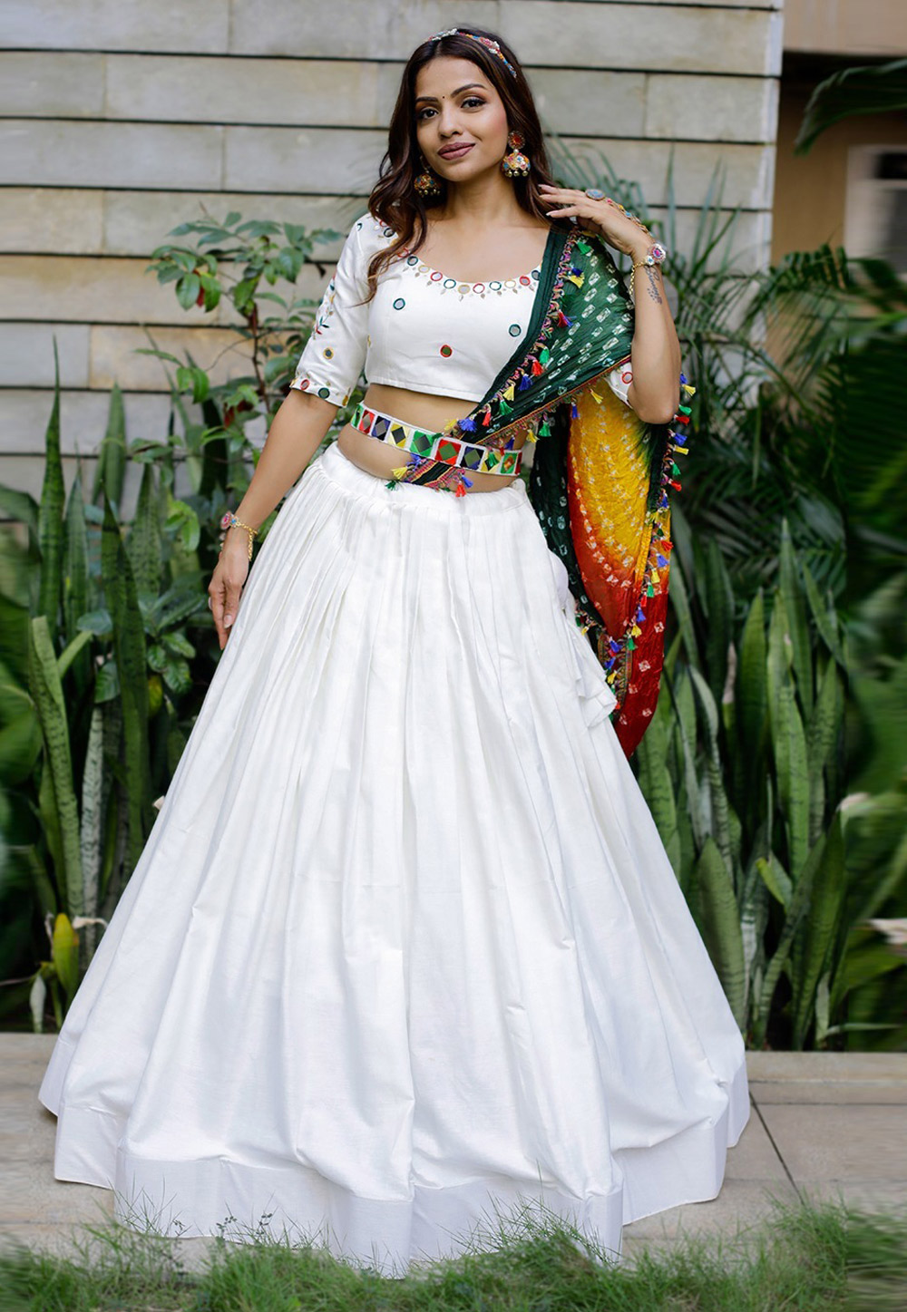 White Cotton Navratri Chaniya Choli 269459