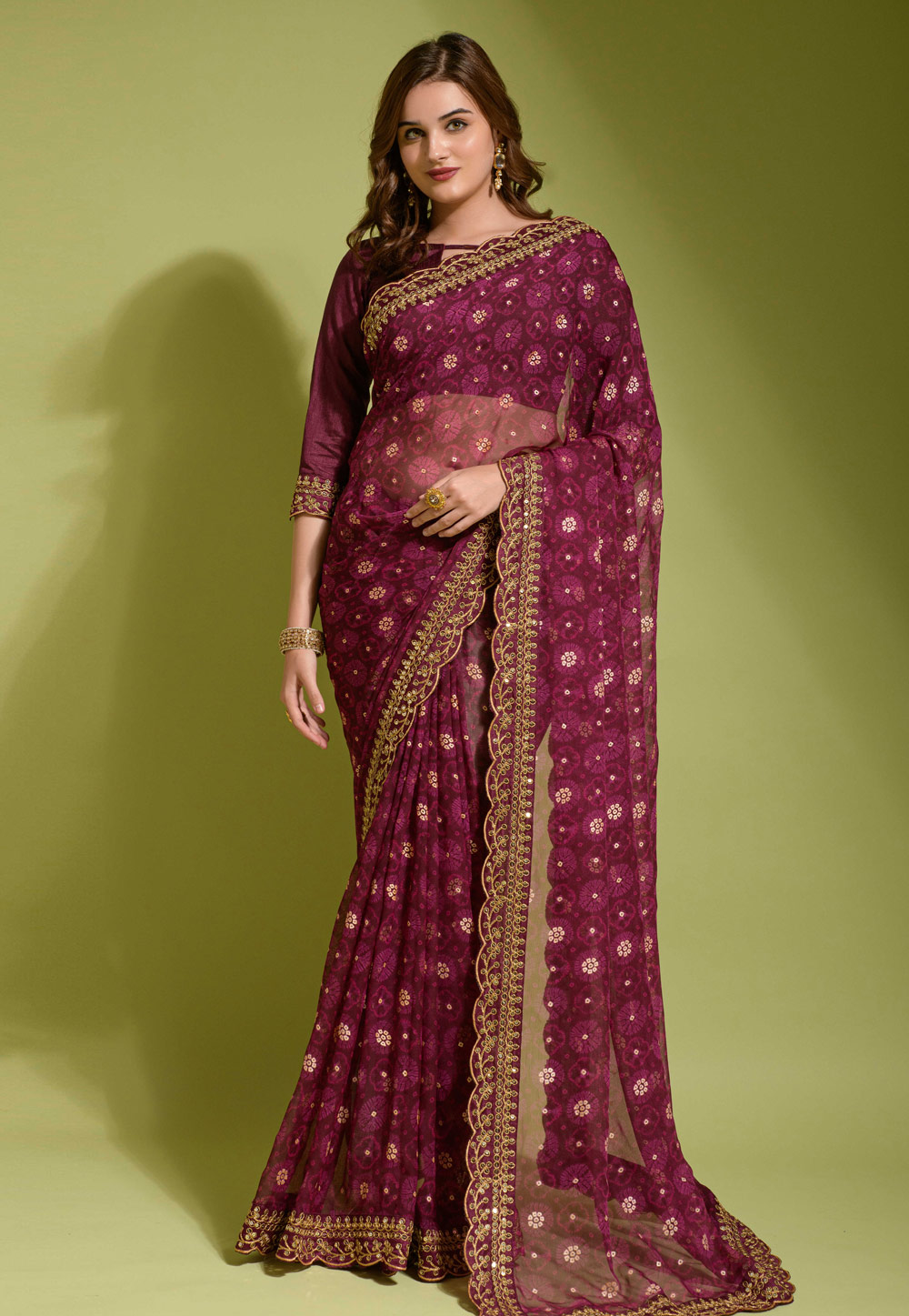 Wine Georgette Saree With Blouse 272540