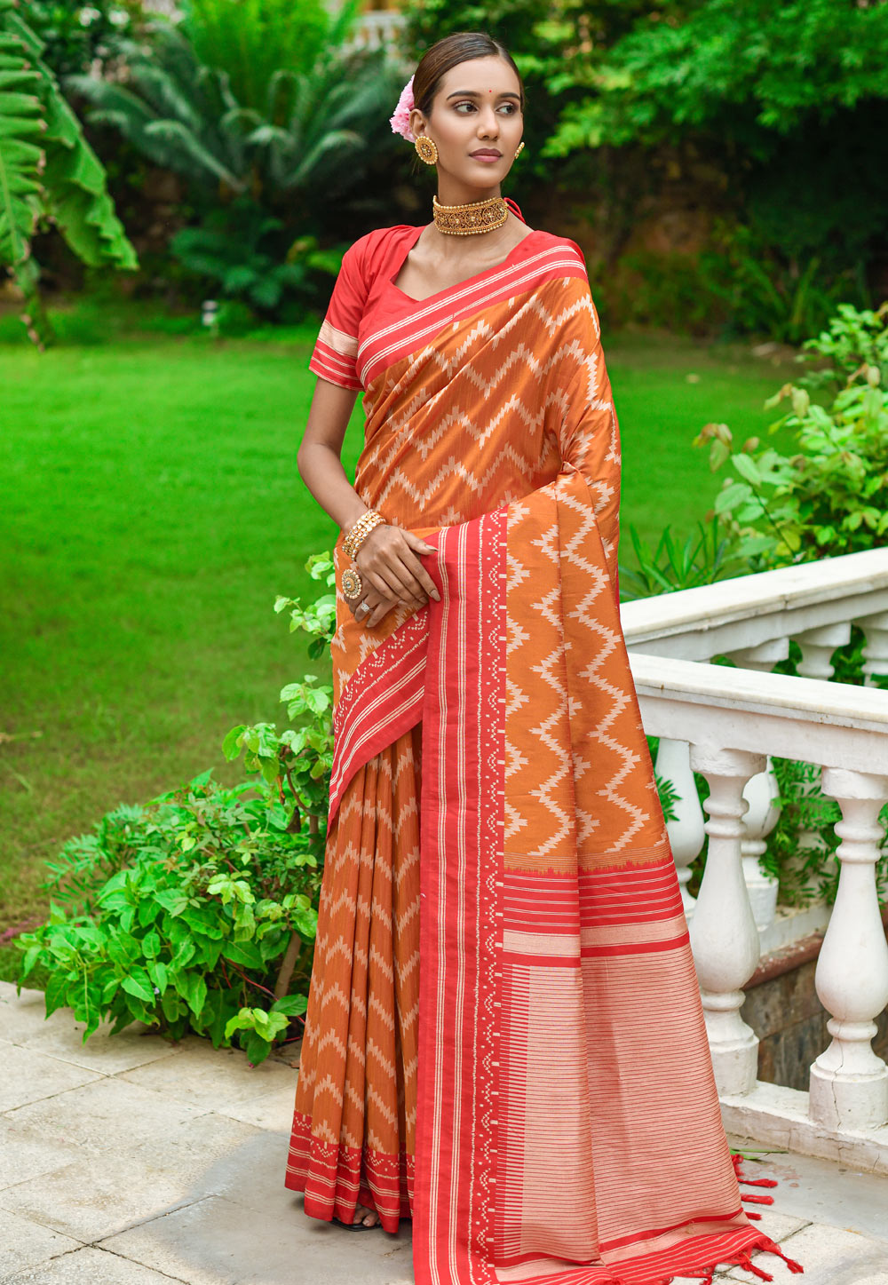 Orange Raw Silk Saree With Blouse 273258