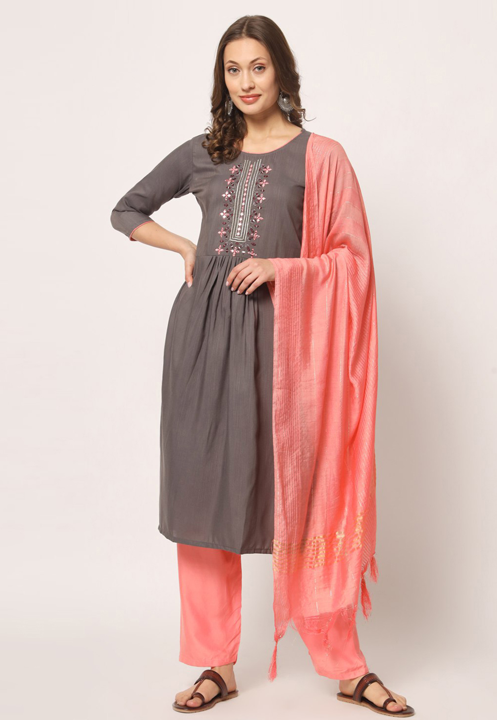 Brown Rayon Readymade Pakistani Suit 273563