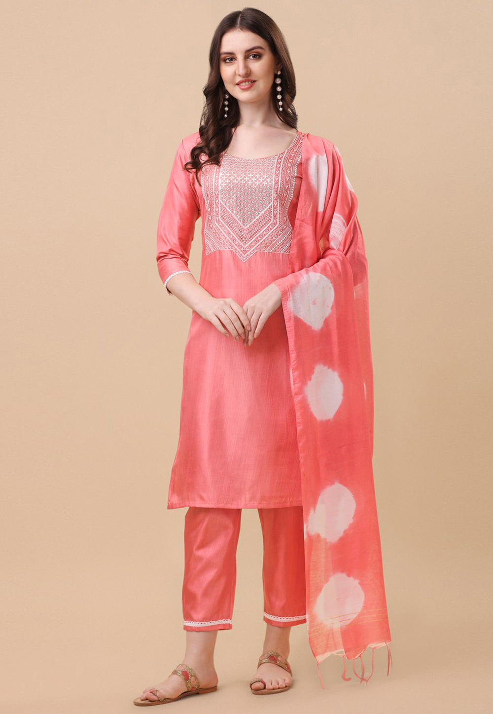 Pink Silk Readymade Pant Style Suit 273460