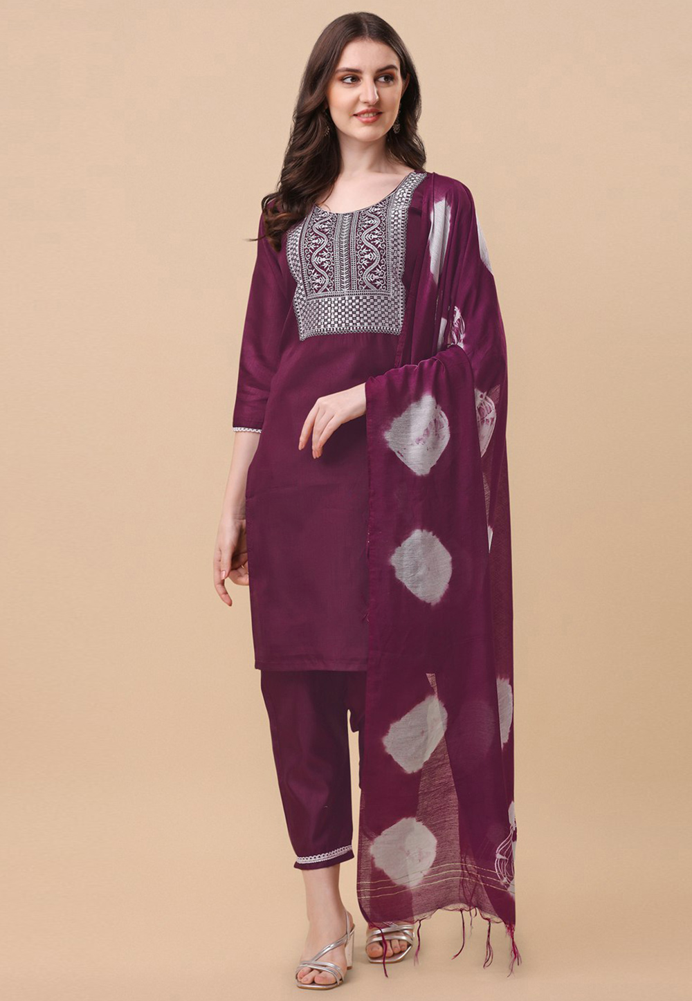 Wine Silk Readymade Pakistani Suit 273463