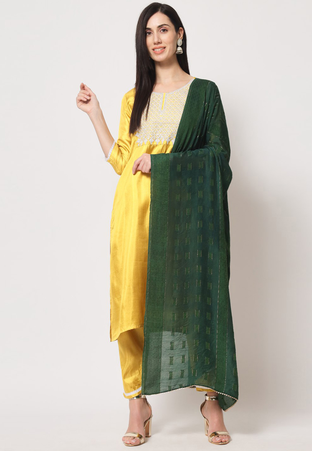 Yellow Silk Readymade Pant Style Suit 273466