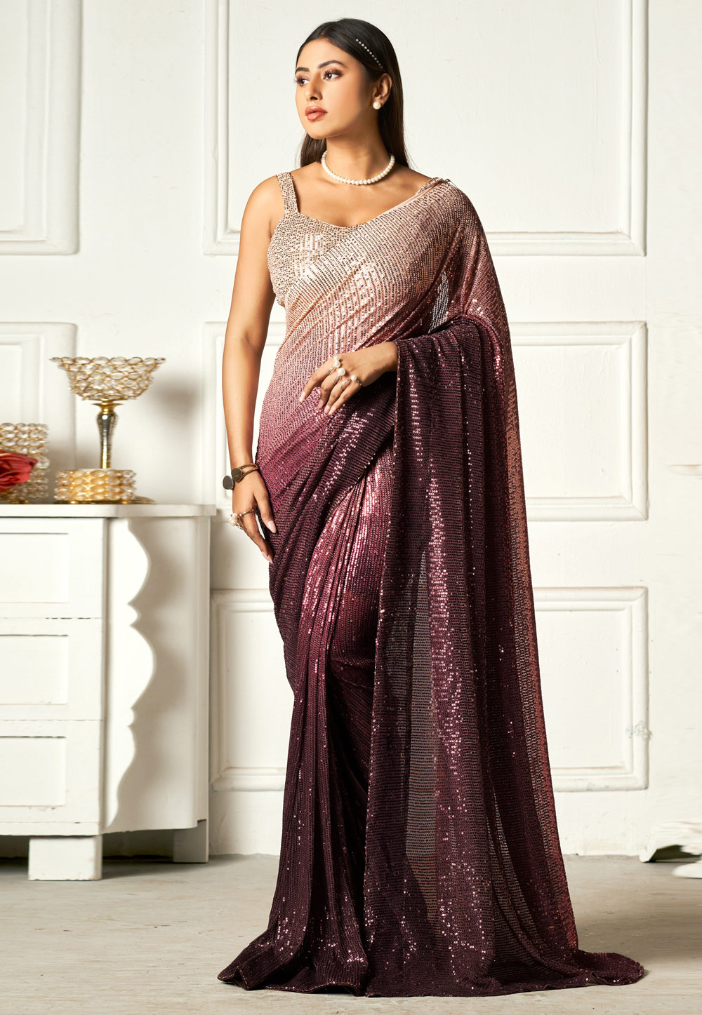 Buy Wine Sarees for Women by Saree mall Online