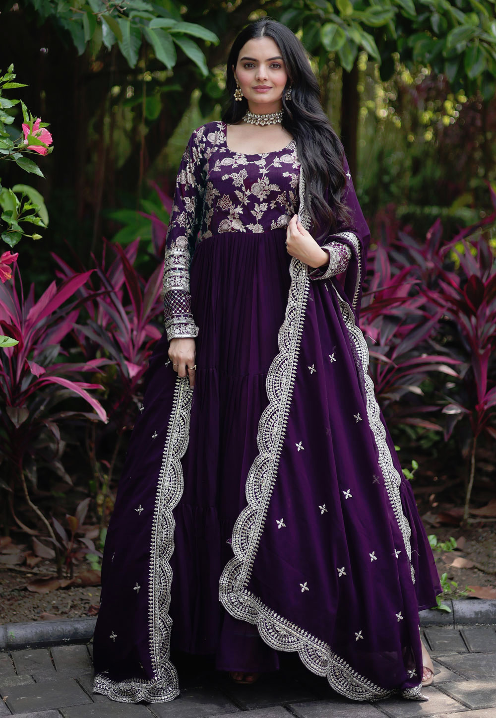Purple Georgette Readymade Long Anarkali Suit 274744