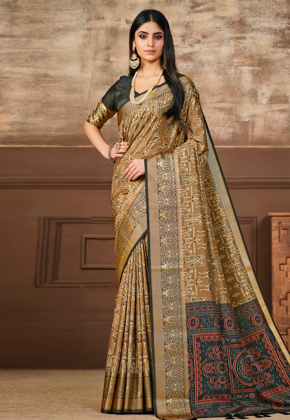 Brown Tussar Silk Saree With Blouse 275049