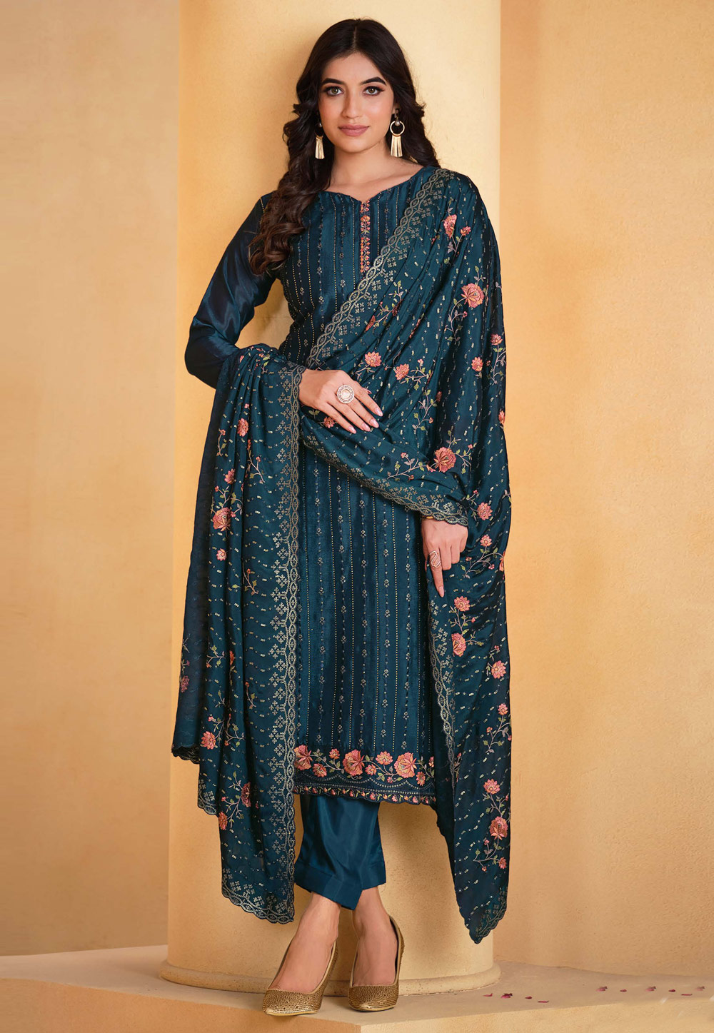 Teal Chinon Pakistani Suit 275636