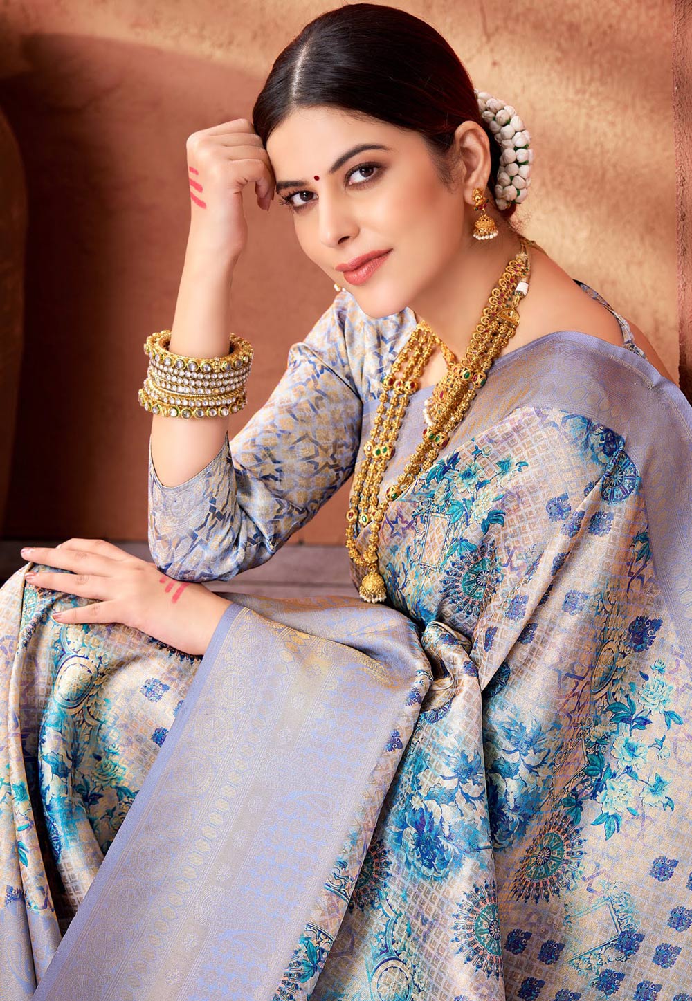 soft silk light blue woven saree, festival wear