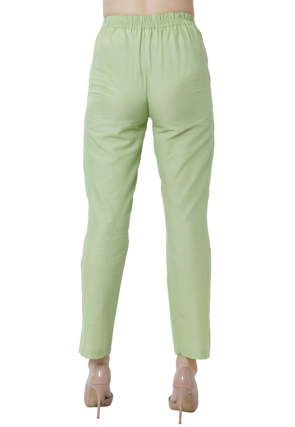 Women Solid Pista Green Comfort Fit Cotton Pants