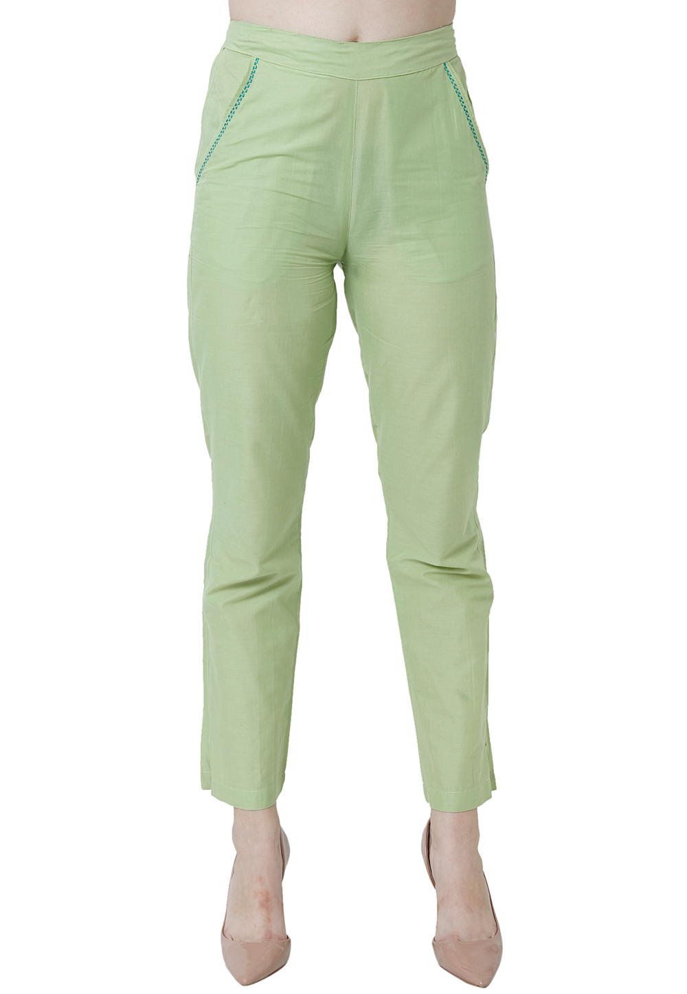 Solid Color Cotton Silk Pant in Green  BJG46