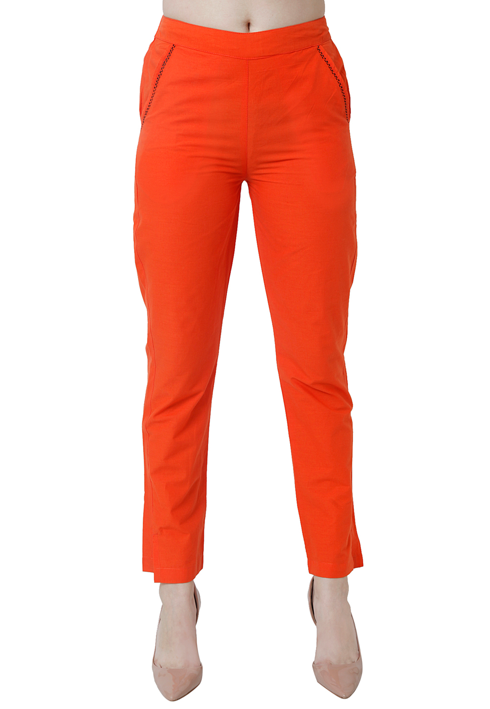 Buy Elegant Orange Cotton Solid Trousers For Women Pack Of 2 Online In  India At Discounted Prices