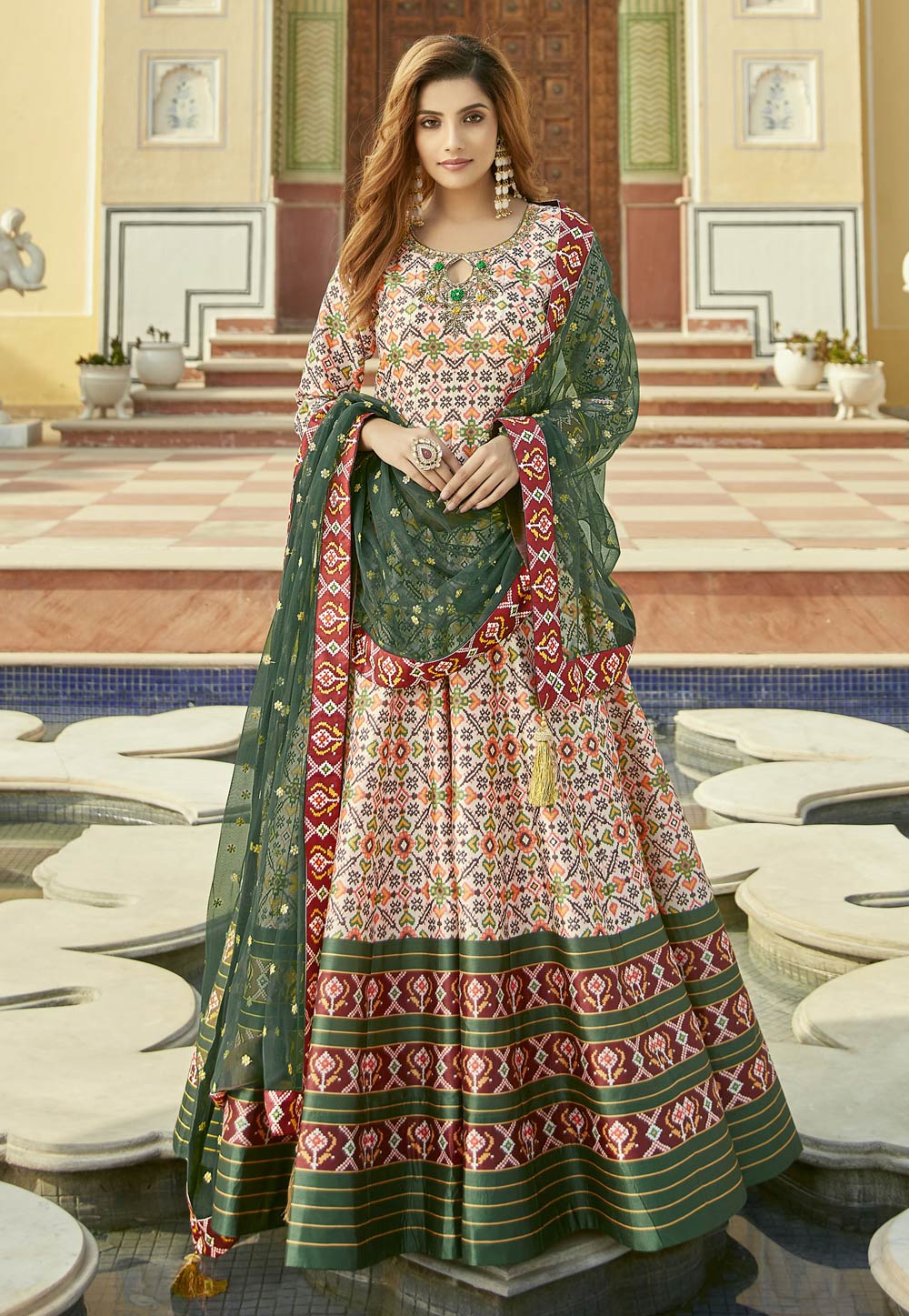 Cream Silk  Printed Gown 261532