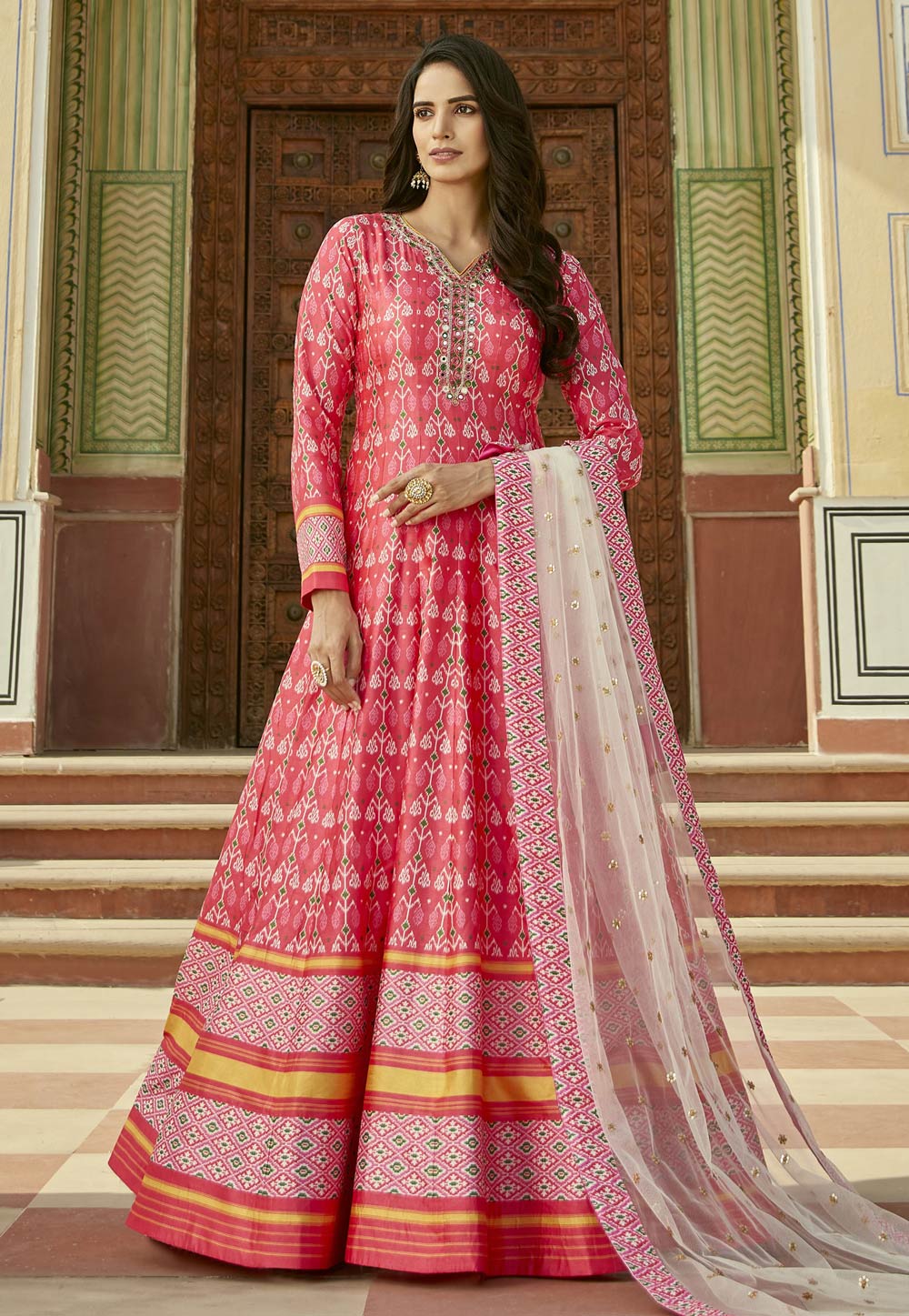 Pink Silk  Printed Gown 261533