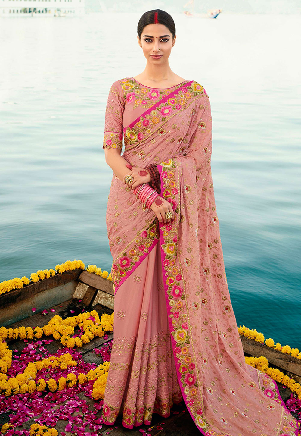 Pink Barfi Silk Embroidered Saree With Blouse 196242
