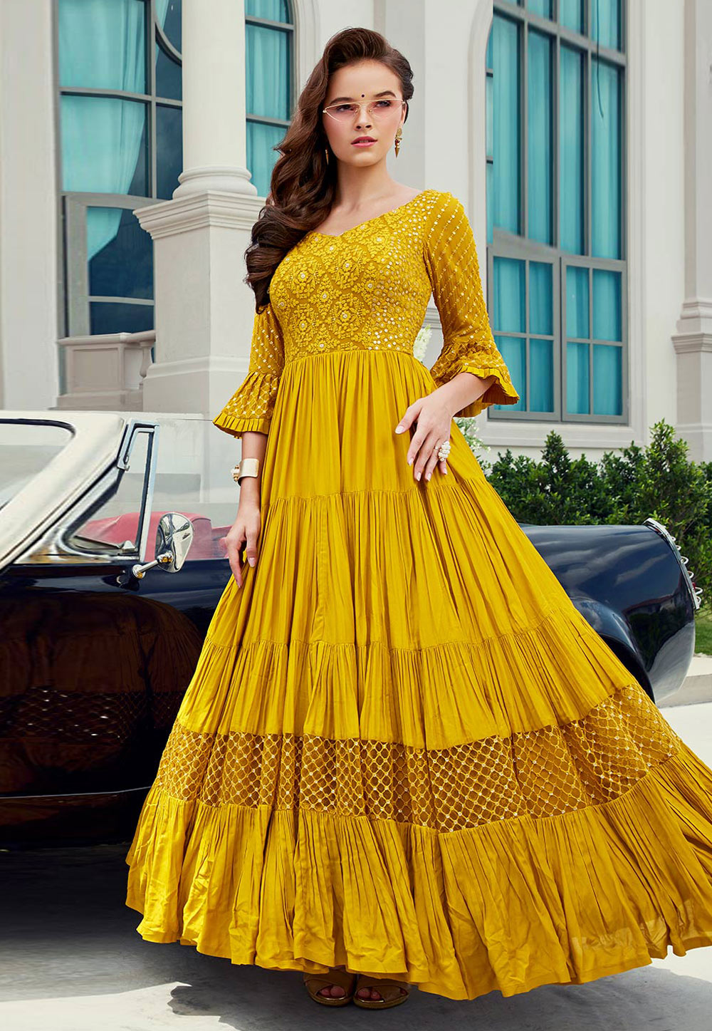 Yellow Viscose Readymade Ankle Length Anarkali Suit 219637