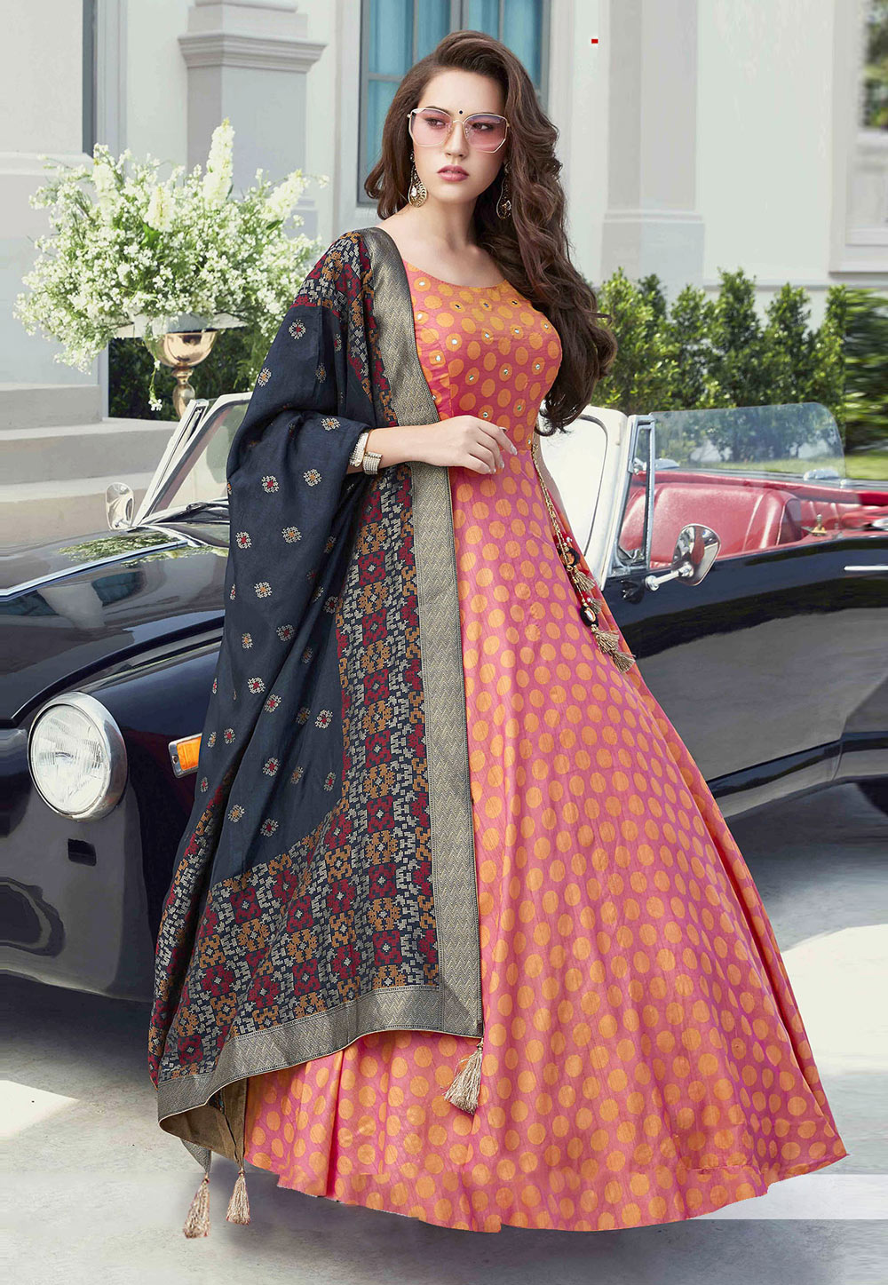 Pink Silk Readymade Abaya Style Anarkali Suit 219638