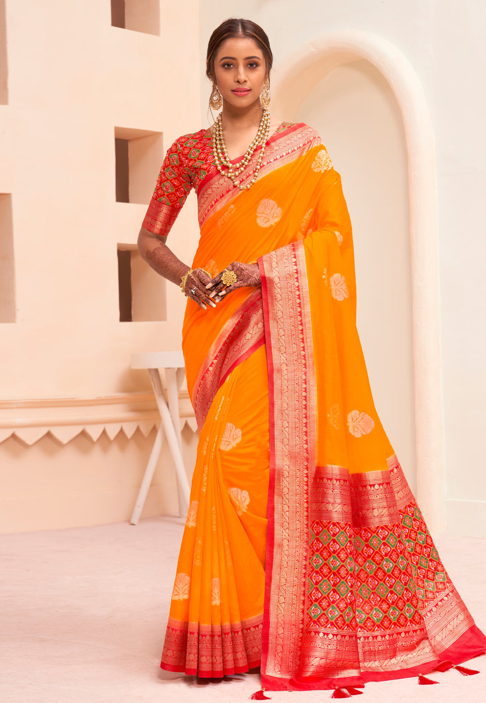 Orange Silk Saree With Blouse 246054