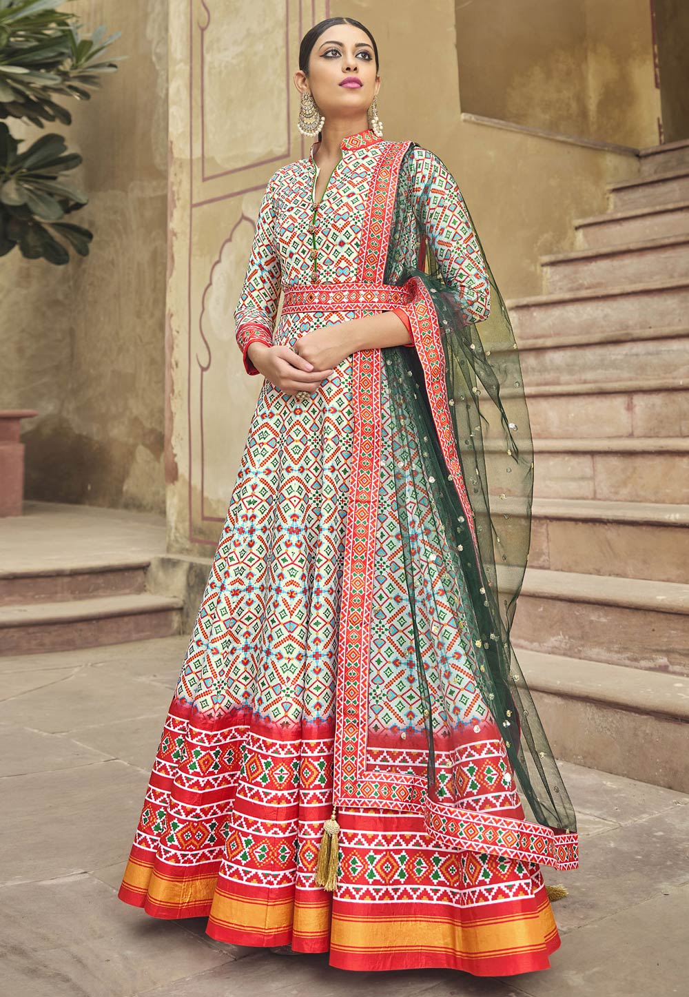 Off White Silk Readymade Anarkali Suit 257931