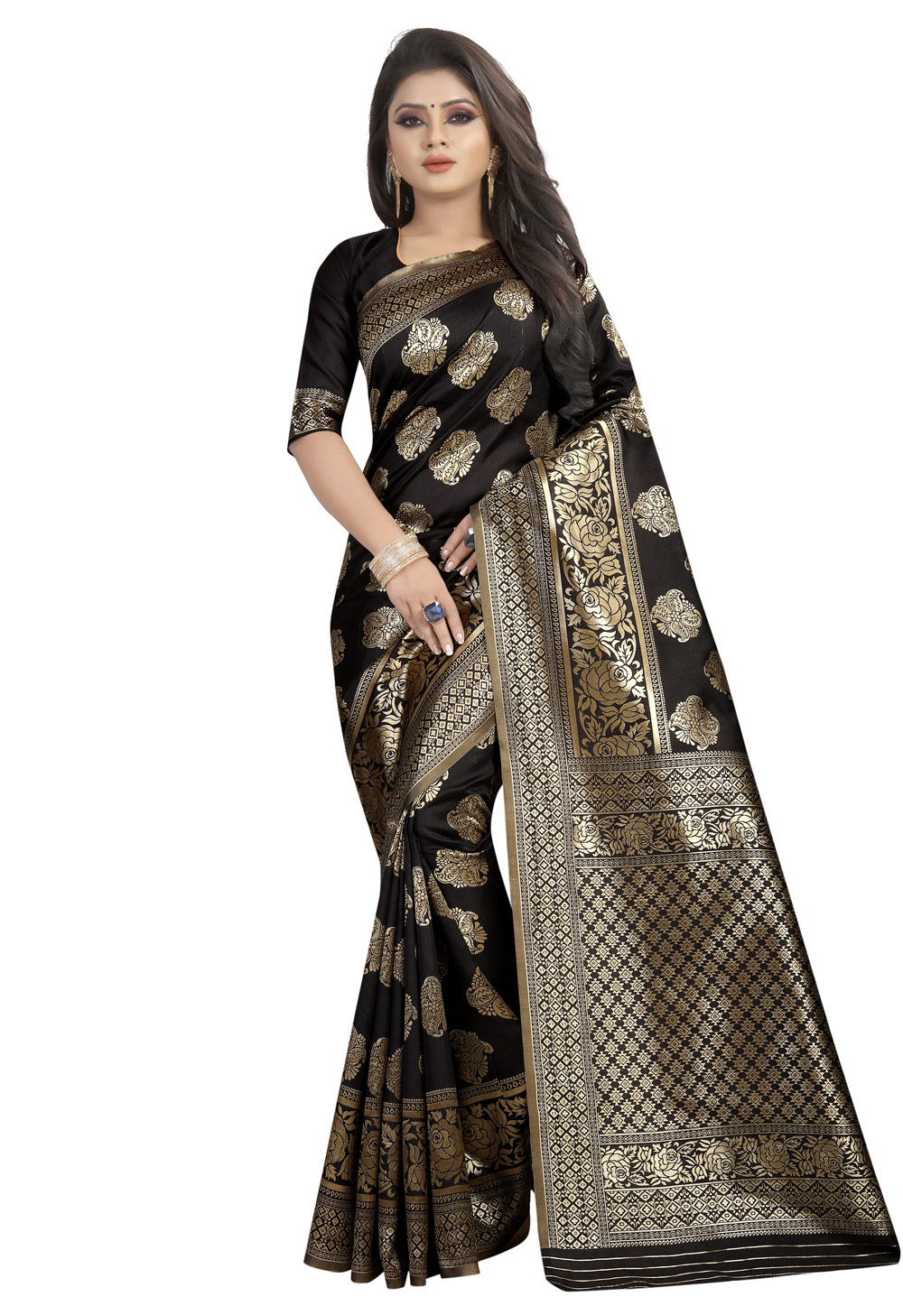 Black Silk Saree With Blouse 166354