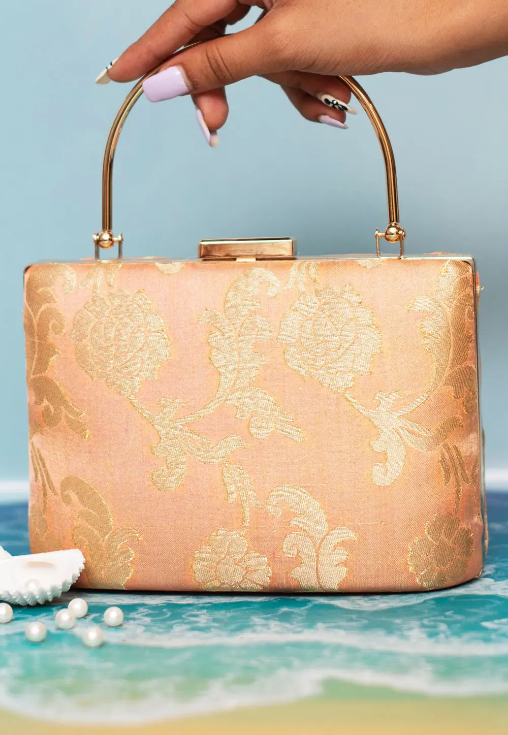 Peach Art Silk Clutch 299339