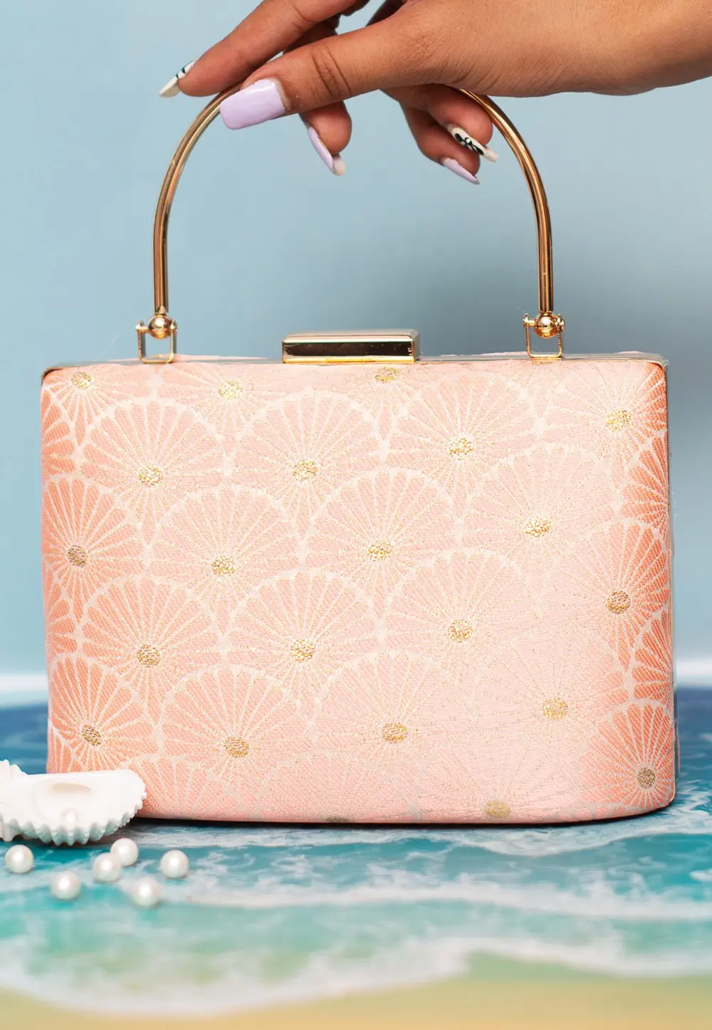 Peach Art Silk Clutch 299343