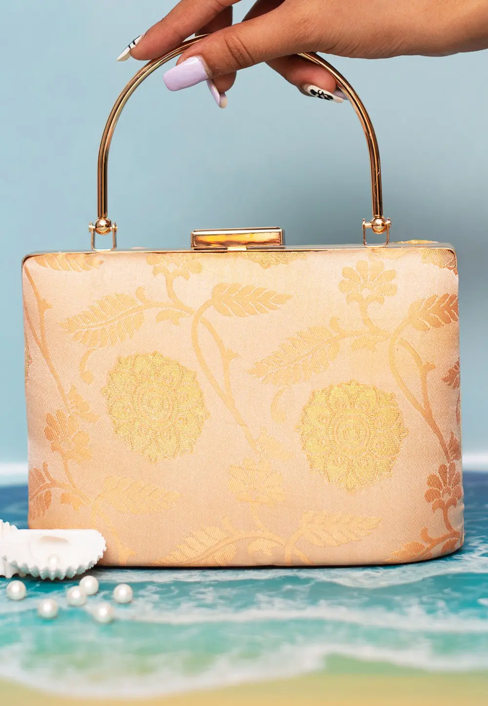 Peach Art Silk Clutch 299346