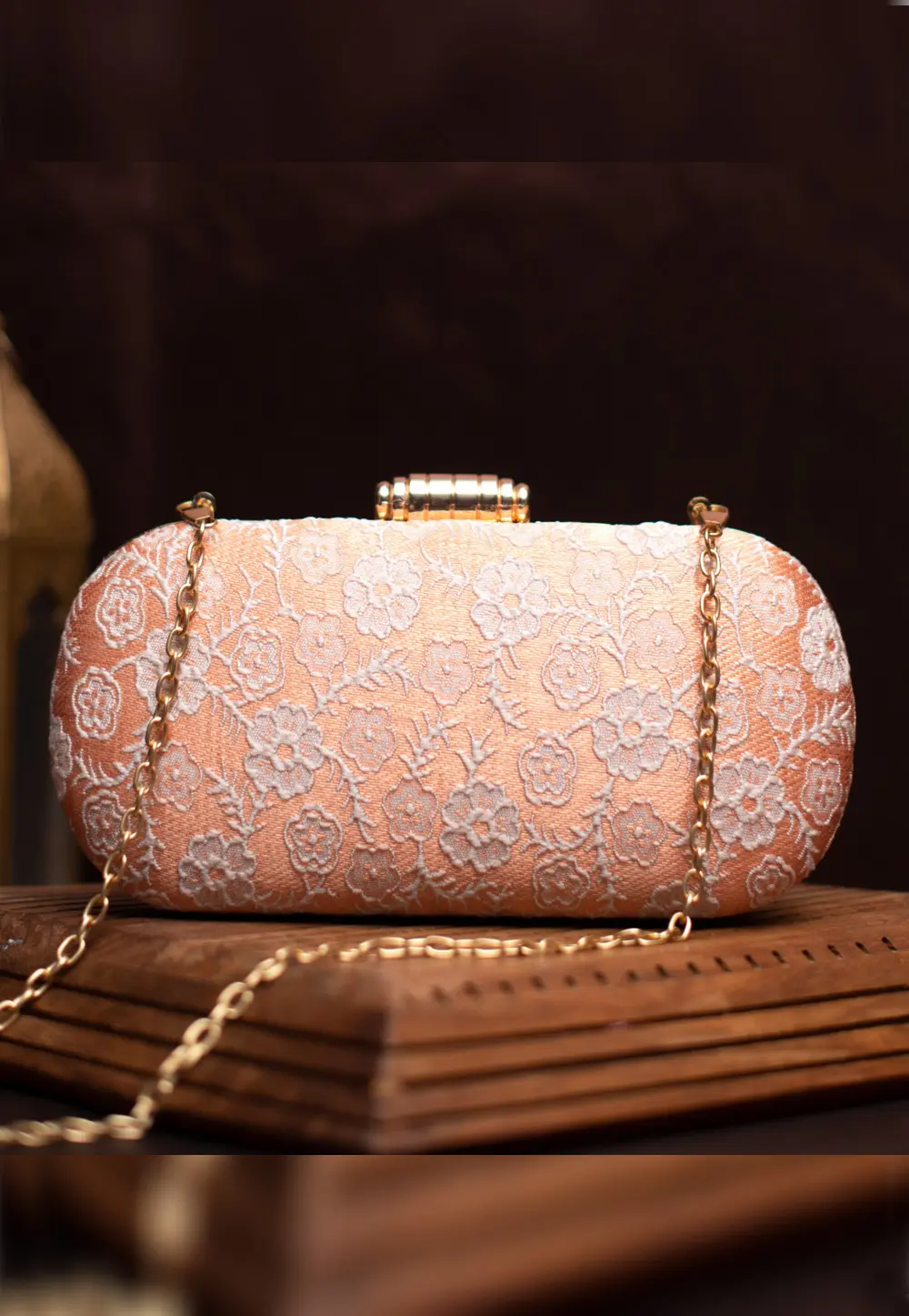 Peach Art Silk Clutch 299351