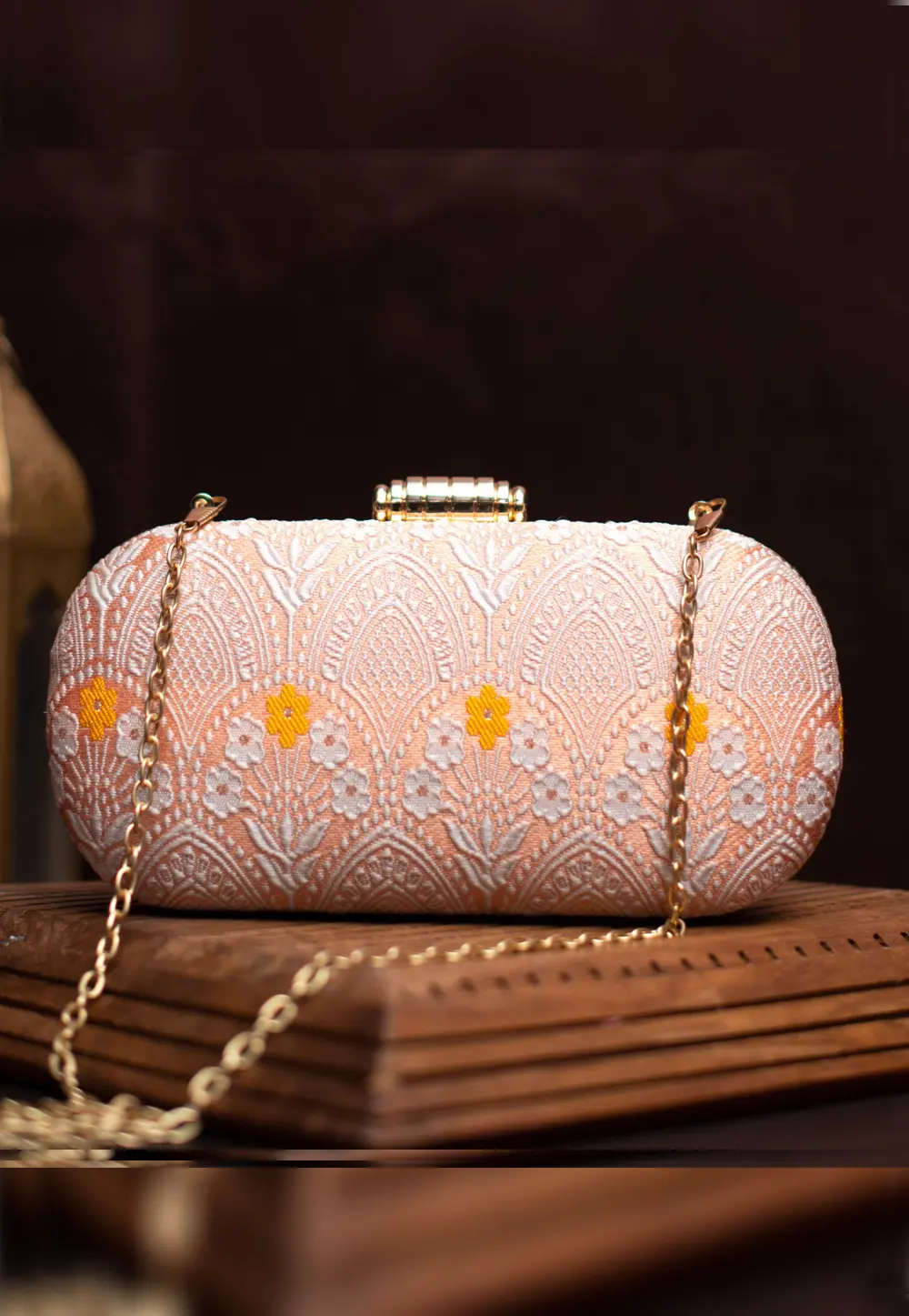 Peach Art Silk Clutch 299355