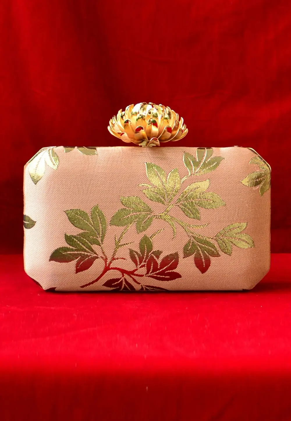 Peach Art Silk Clutch 299378