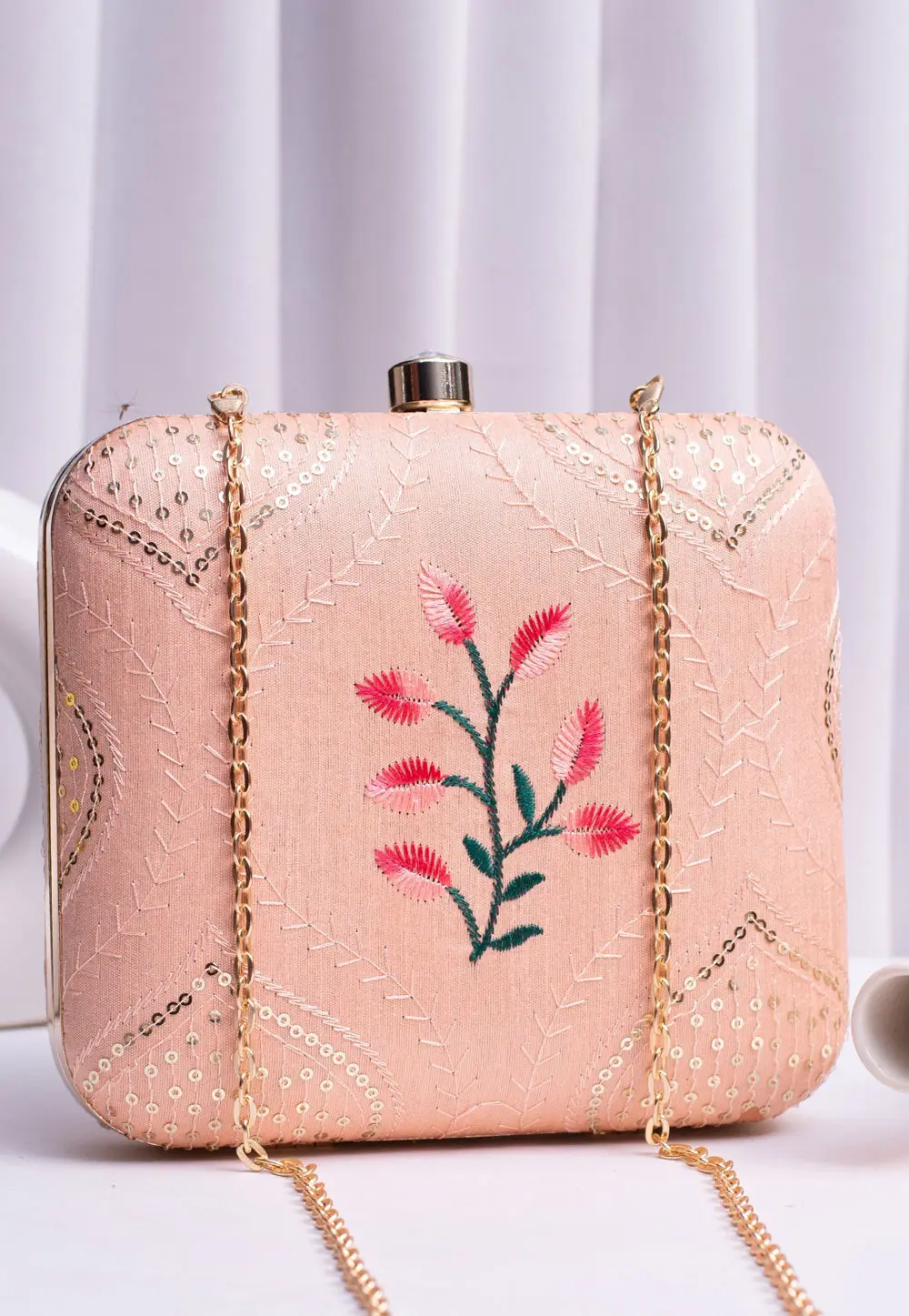 Peach Art Silk Clutch 303753