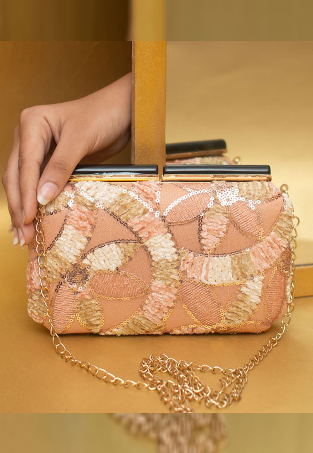 Peach Art Silk Clutch 306364