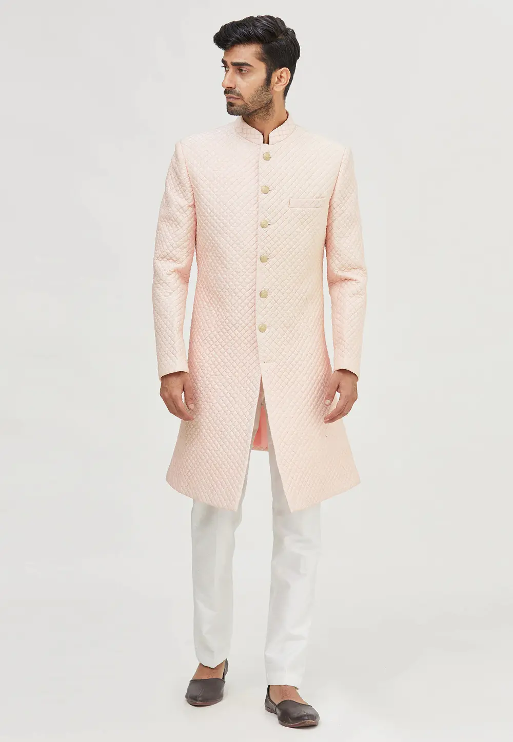 Peach Art Silk Indo Western Sherwani 300157