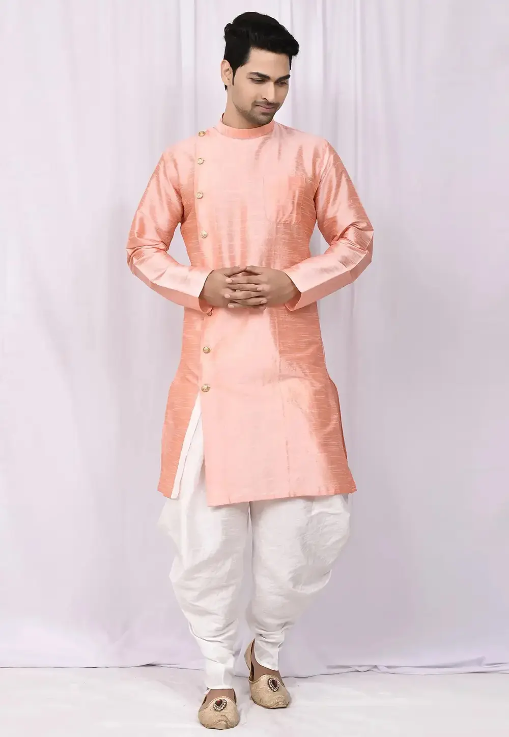 Peach Art Silk Indo Western Suit 300709