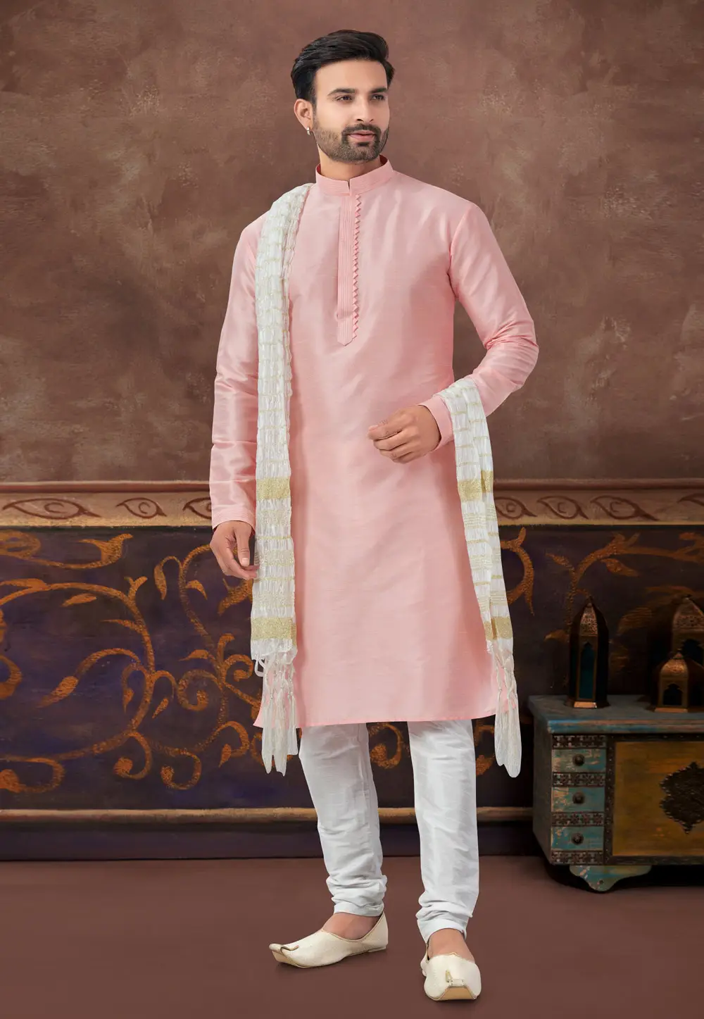 Peach Art Silk Kurta Pajama 296910